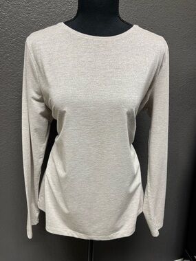 Talbots Woman 1x Long Sleeve Crew Neck Tshirt Beige w Shimmer Threads